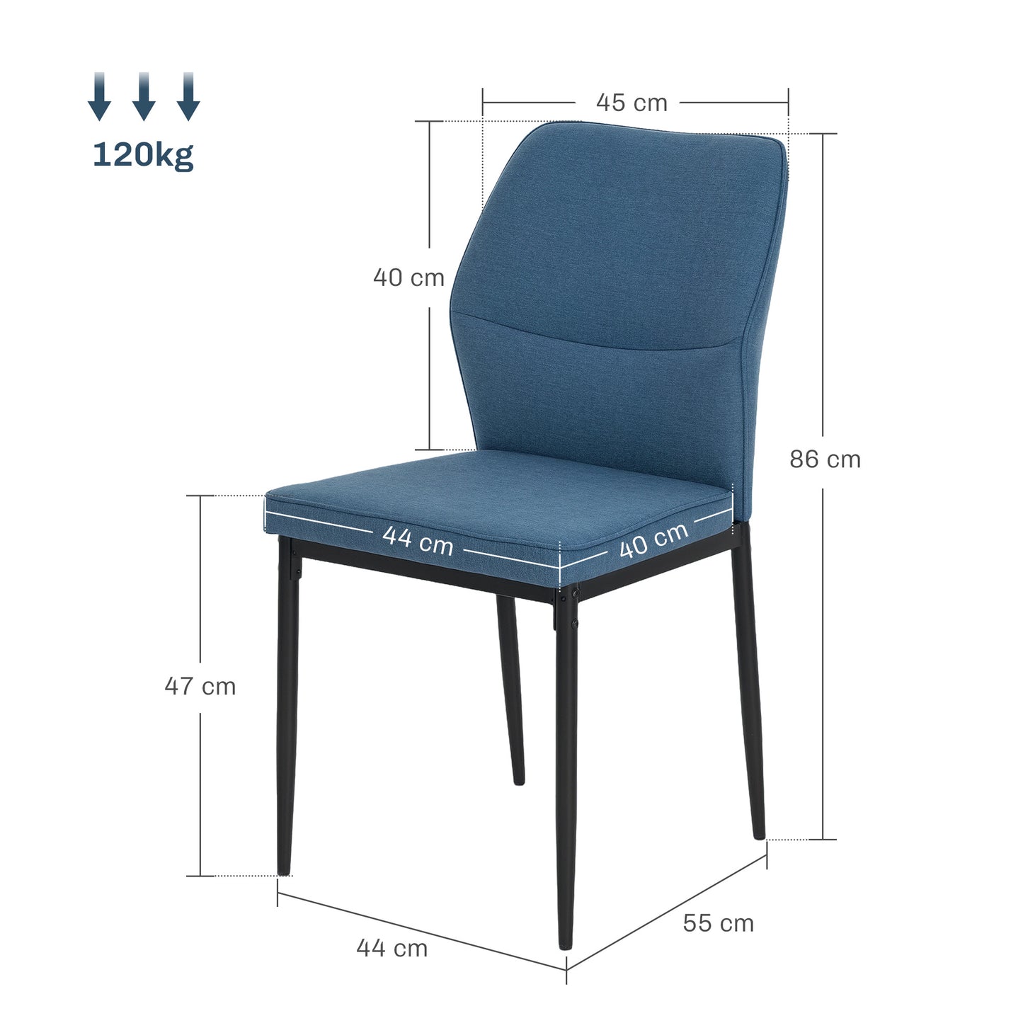 HOMCOM Velvet Dining Chairs Set of 2, Modern Upholstered, Metal Legs, Curved Back, Padded Seat, Armless Side Chairs, Blue