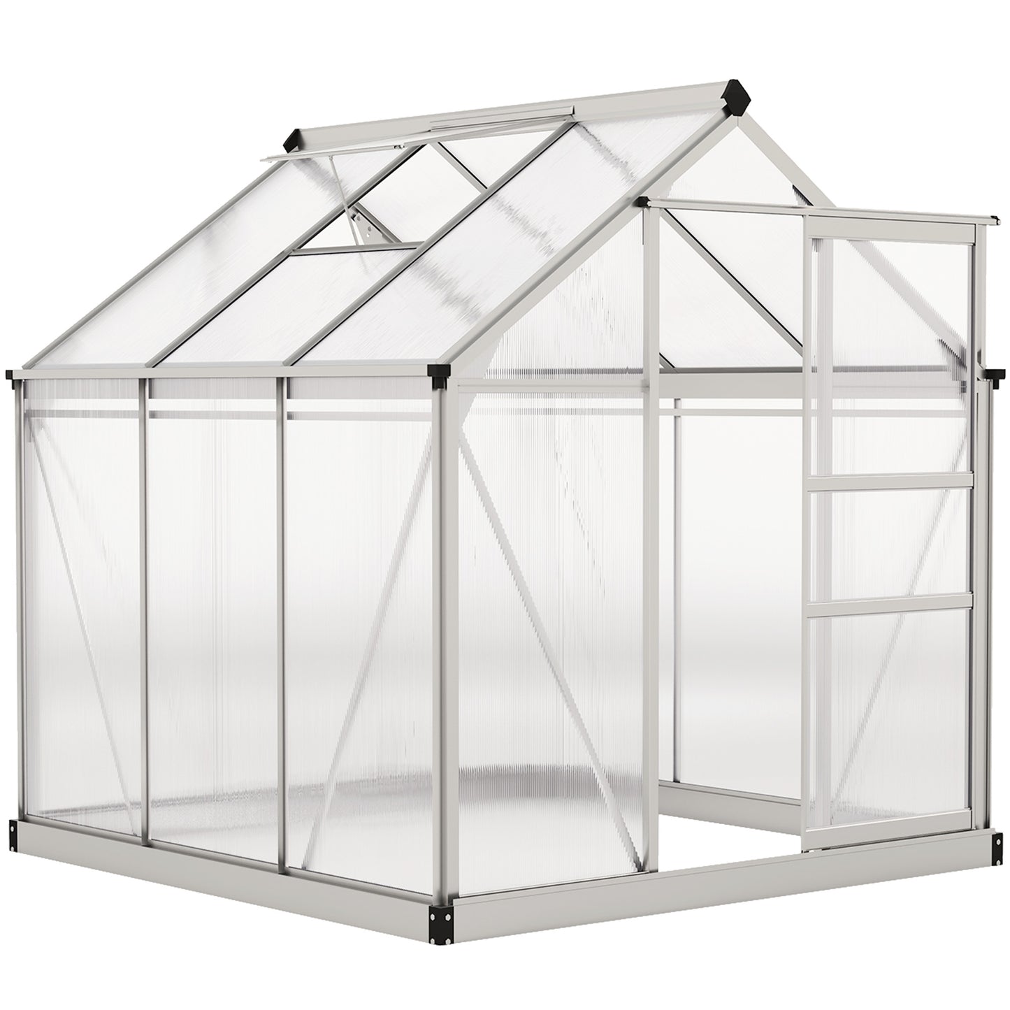 Outsunny Polycarbonate Greenhouse, Large Walk-In Green House with Slide Door and Window, Aluminium Frame, 6x6ft, Silver Tone