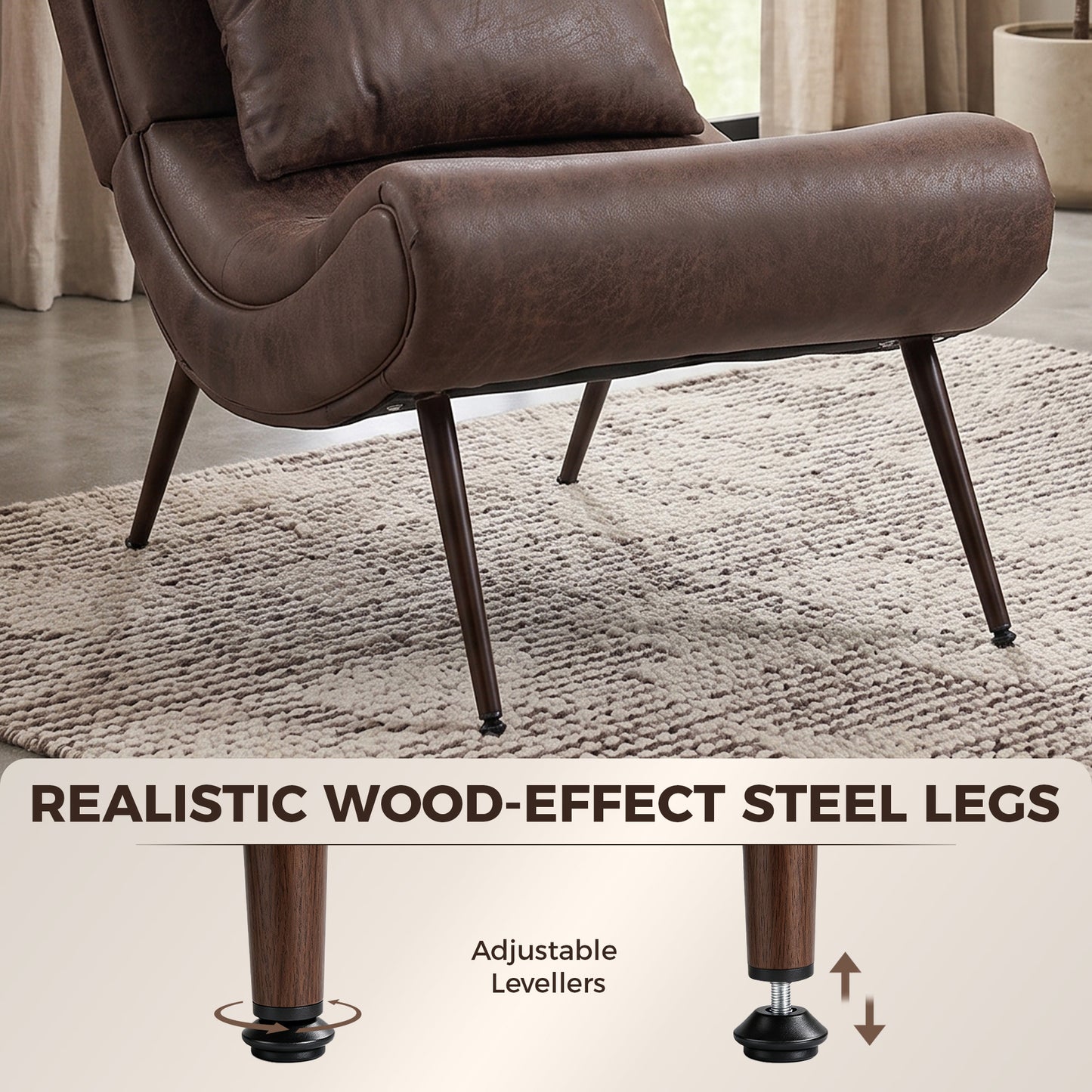 HOMCOM Modern Accent Chair with Footstool, Upholstered Lounge Chair with 64cm Wide Seat, Lumbar Pillow, Trapezoidal Backrest