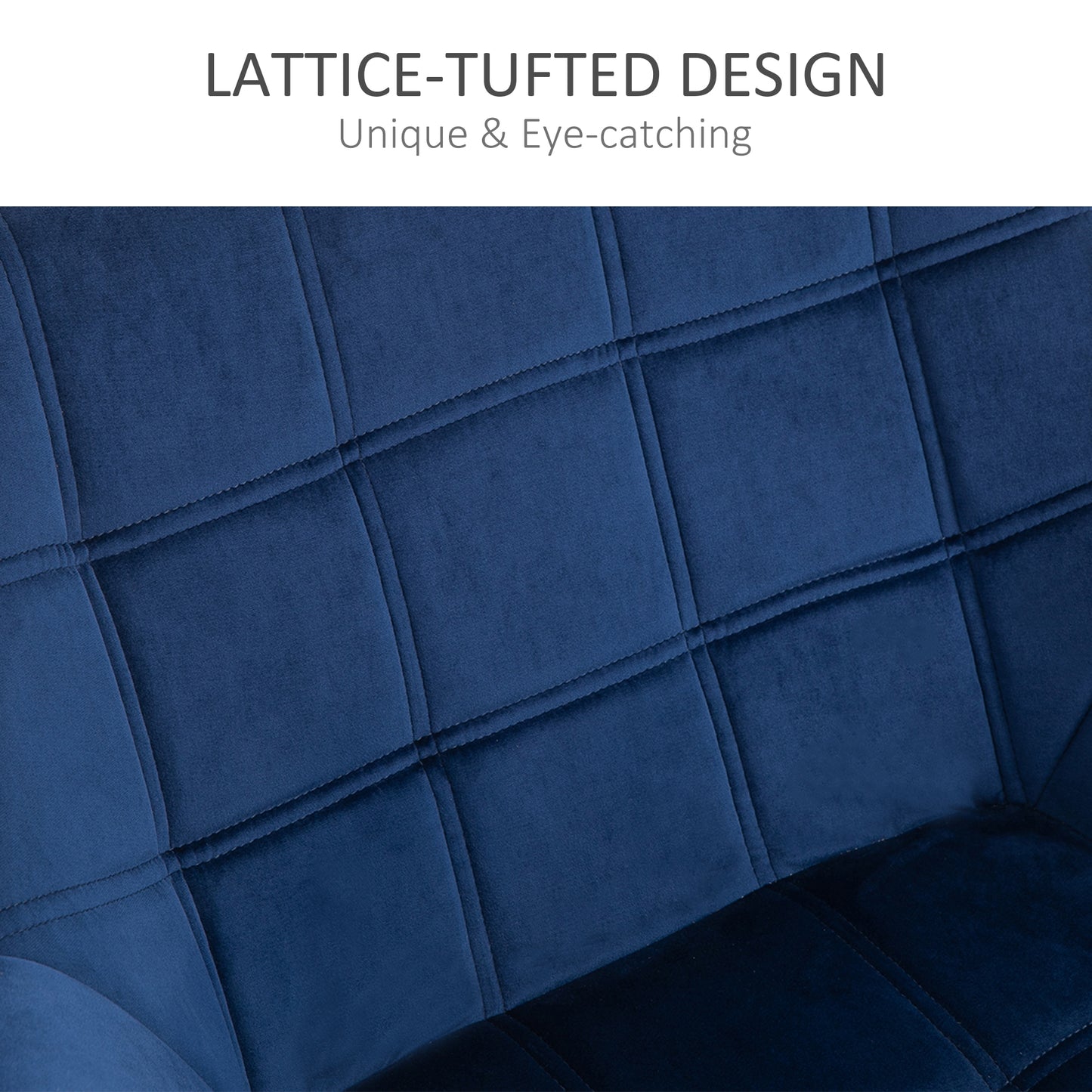 HOMCOM Armchair Accent Chair, Vanity Chair with Wide Arms, Slanted Back, Padded Metal Frame, Wooden Legs, Set of 2, Blue