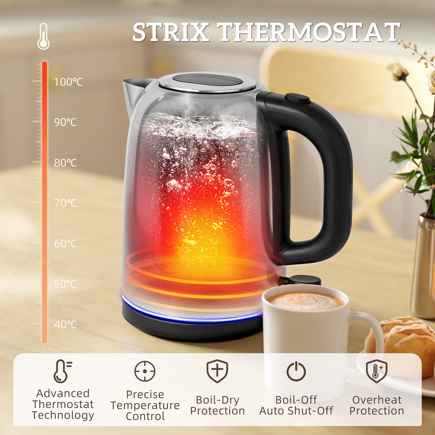 HOMCOM Kettle & Toaster Set, 1.7L 3000W Rapid Boil, Strix Thermostat, Limescale Filter, 4 Slice Toaster, 7 Browning Levels, Crumb Tray, Silver Tone