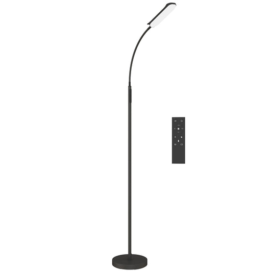 HOMCOM LED Floor Lamp, Remote & Touch Control, Stepless Dimmable, 360° Adjustable Gooseneck, 1-Hour Timer, Memory Function, Black