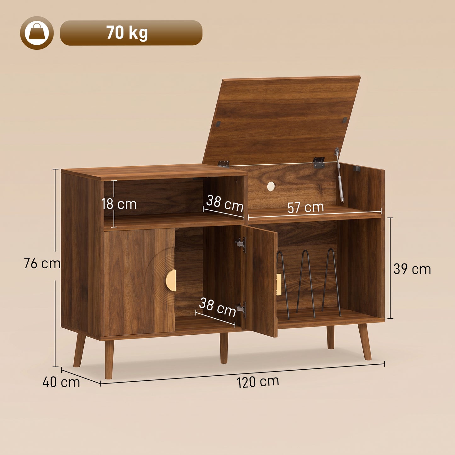 HOMCOM Record Player Stand, Vinyl Record Holder with Storage Holds Up to 300 Albums with Flip-Top Compartment, Walnut