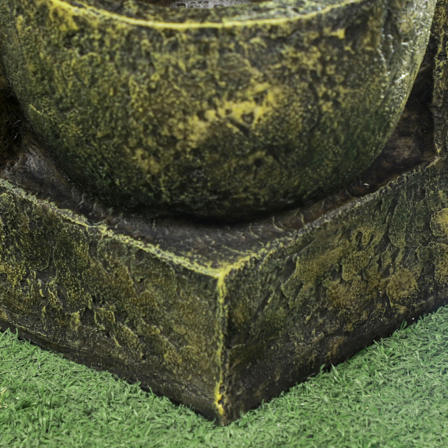 Outsunny Garden Water Feature Waterfall Fountain with 4-Tier Stone Look Bowls Adjustable Flow Black and Yellow