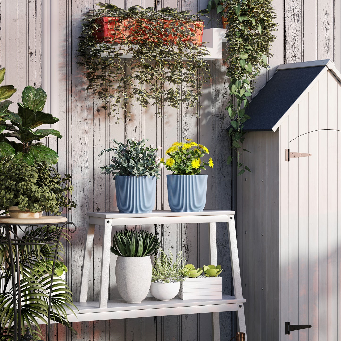 Outsunny Set of Two Ø22cm Planters - Blue