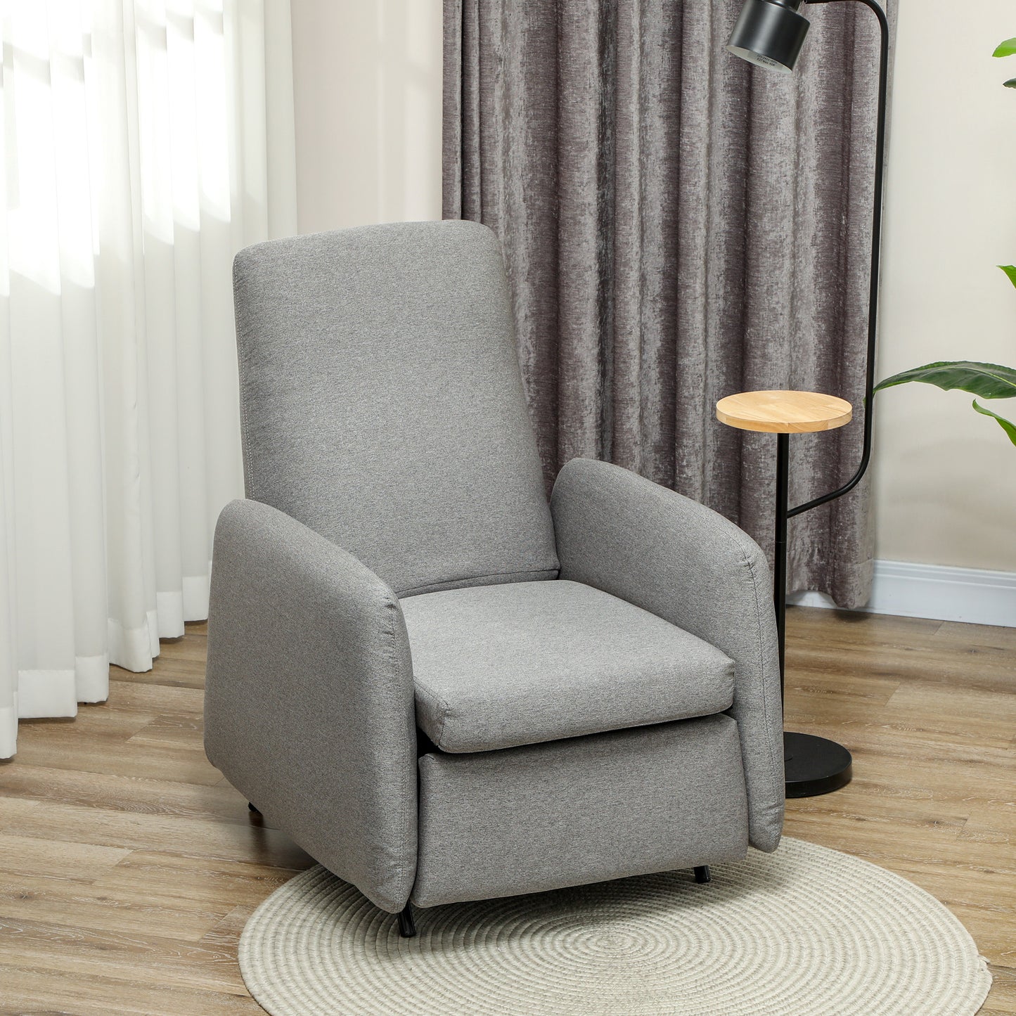 HOMCOM Push Back Recliner Armchair with Leg Rest, Fabric Seat, Grey