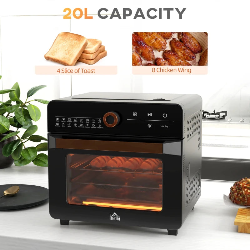 HOMCOM Air Fryer Oven, 20L Mini Oven, Multifunction Countertop Convection Oven with 17 Presets, Adjustable Temp and Time, 1400W
