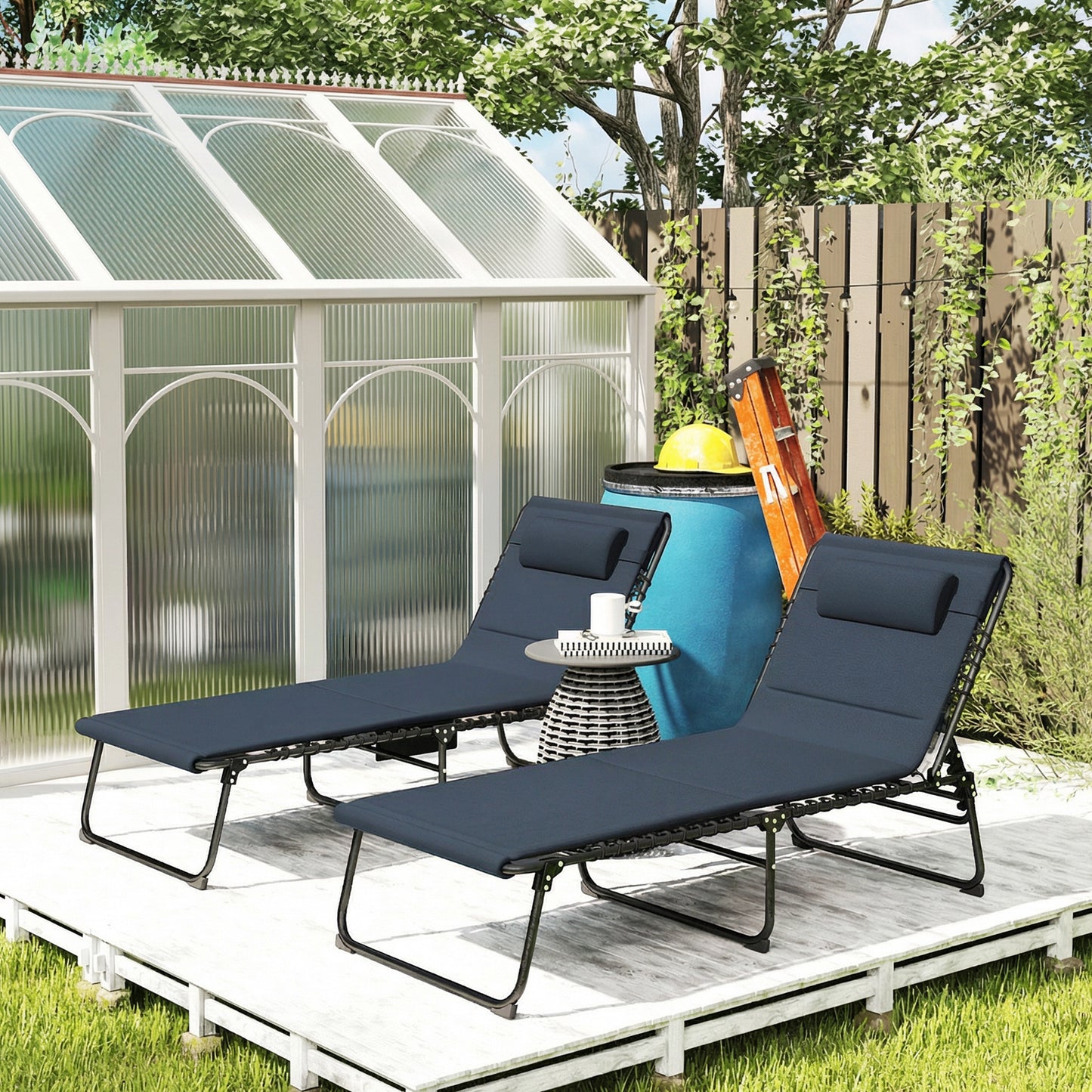 Outsunny Set of Two Reclining Sun Loungers Blue