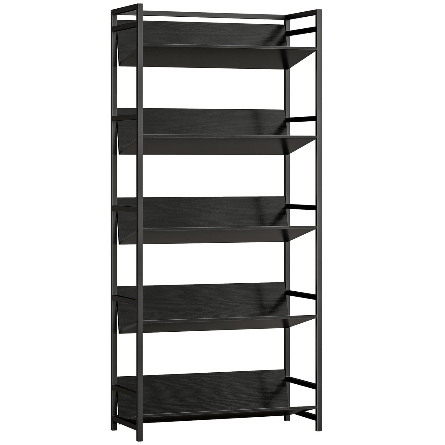 HOMCOM Bookshelf 5-Tier Metal Frame Bookcase Storage Shelves for Living Room Black