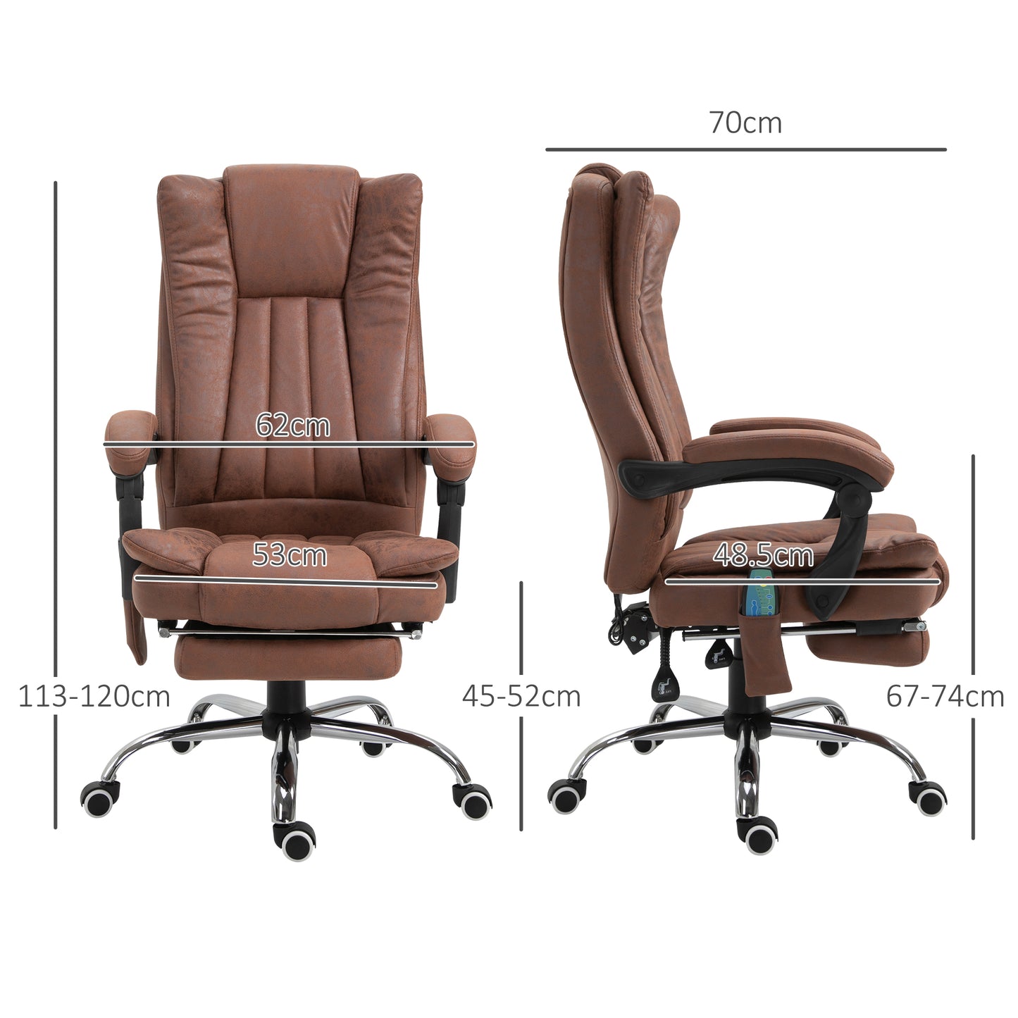 Vinsetto High Back Vibration Massage Office Chair, Heated Reclining Leathaire Fabric Computer Chair with Footrest, Brown