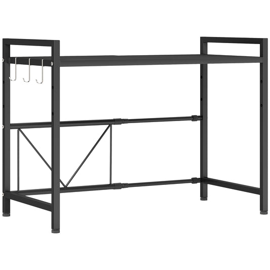 HOMCOM Expandable Microwave Oven Rack with 3 Hooks - Black