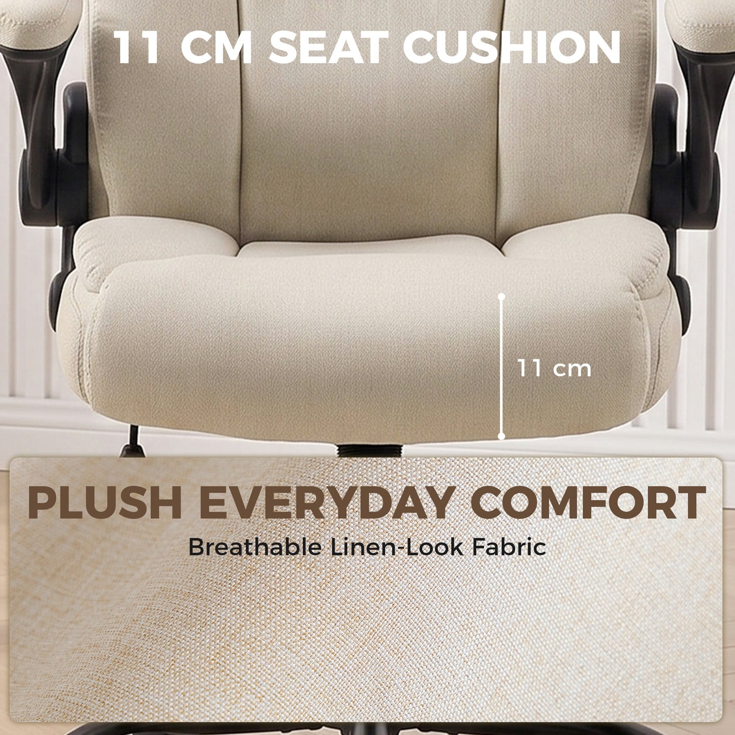 HOMCOM Office Chair, Executive Desk Chair with Flip-up Armrest, Thick Padding, 360 Degree Swivel, Cream White