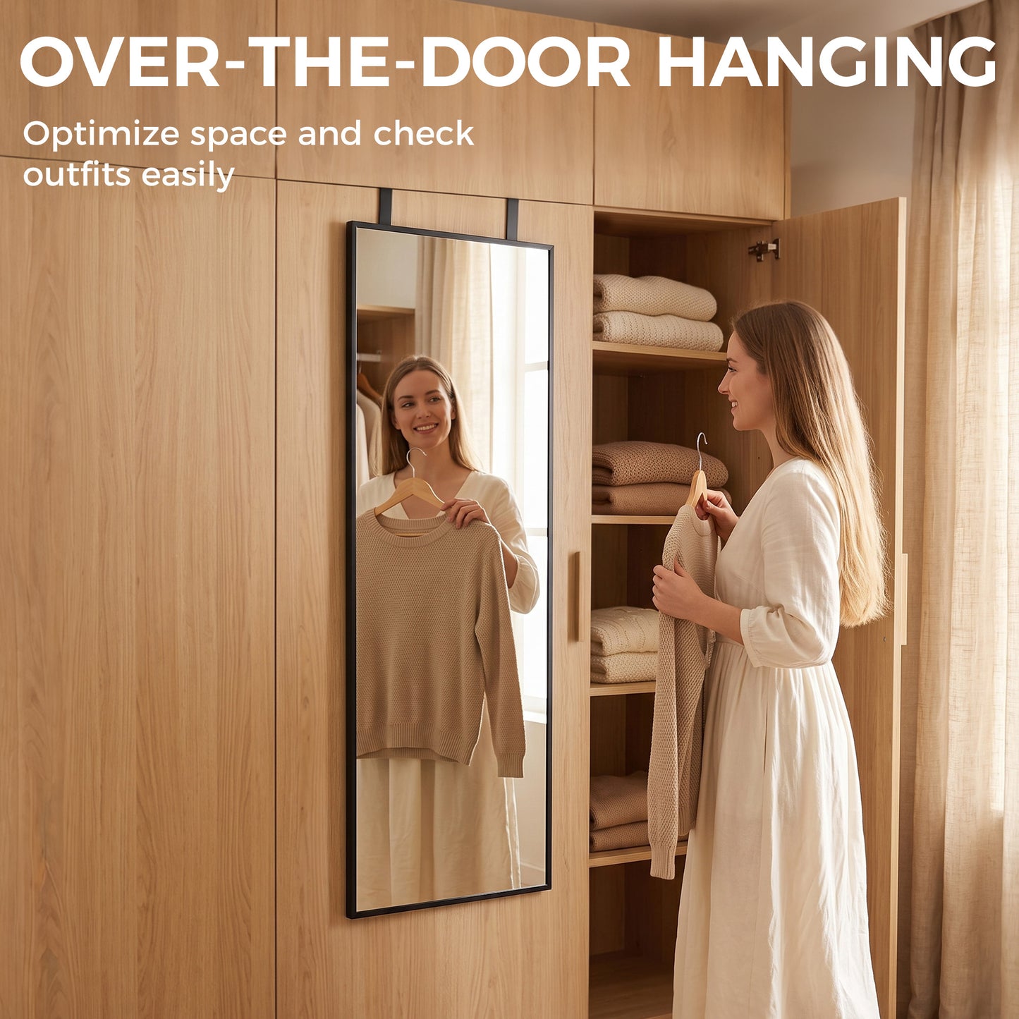 HOMCOM 40 x 110 cm Full Length Wall Mirror, Rectangular Mirror with Adjustable Hooks, Over the Door or Wall Mounted, Black