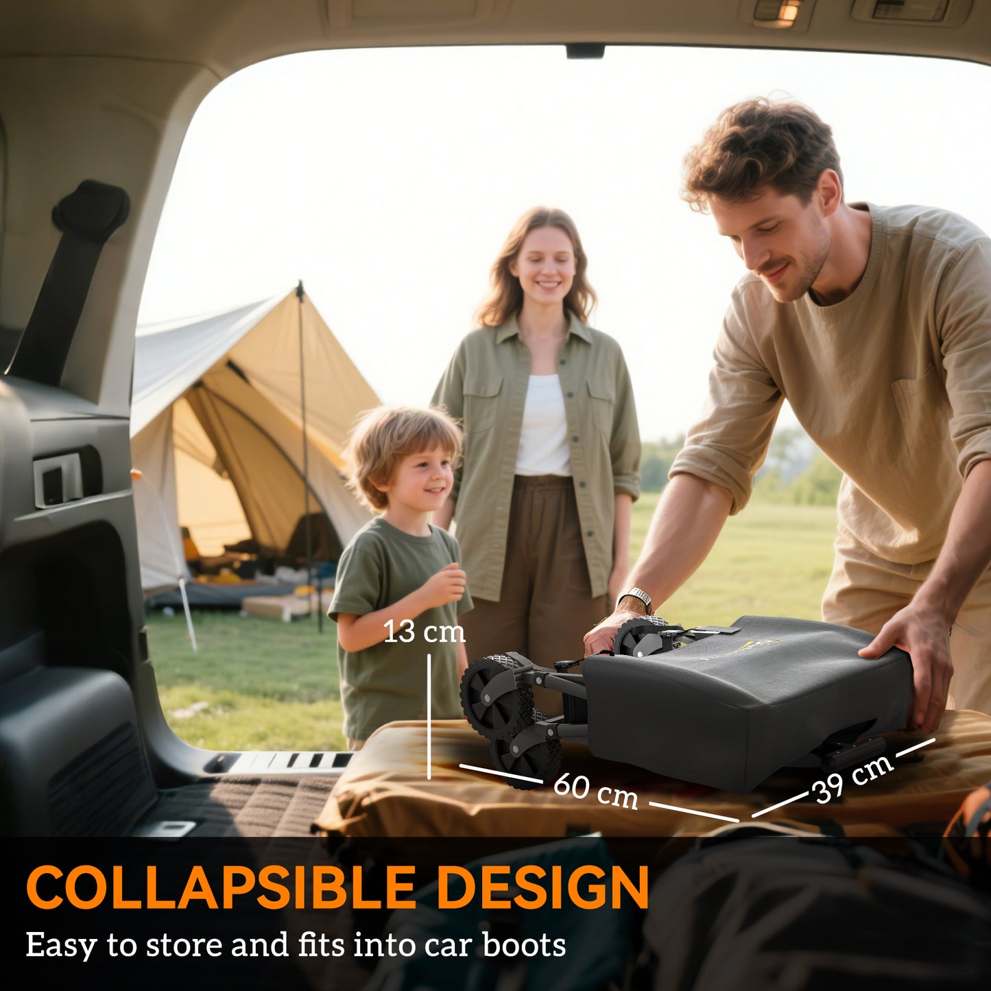 Outsunny Festival Trolley on Wheels, 60kg Heavy Duty Folding Cart with Adjustable Handle, Carrying Bag for Beach, Camping, Festival, Grey