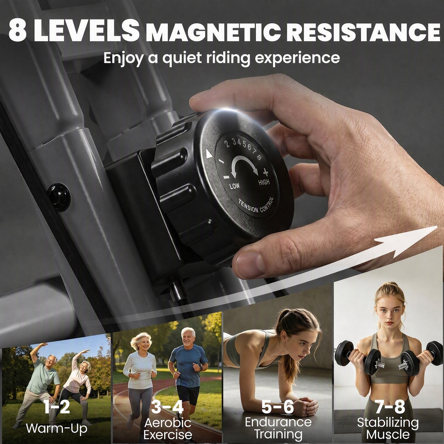SPORTNOW 4-In-1 Folding Exercise Bike with Resistance Bands, Bluetooth App, 8-Level Magnetic Resistance, LCD Display, Grey