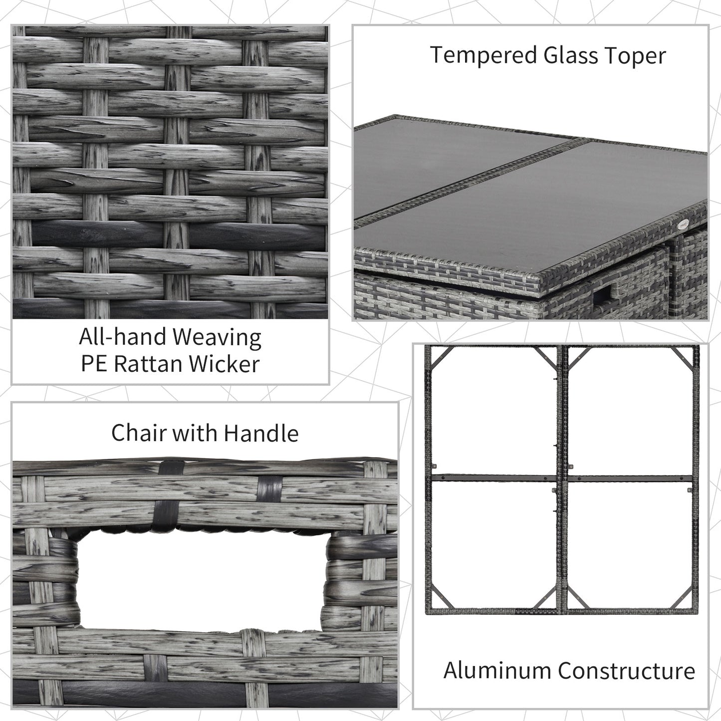 Outsunny 9 Pieces Rattan Dining Set Garden Furniture Cushion Seat Woven Rattan Grey