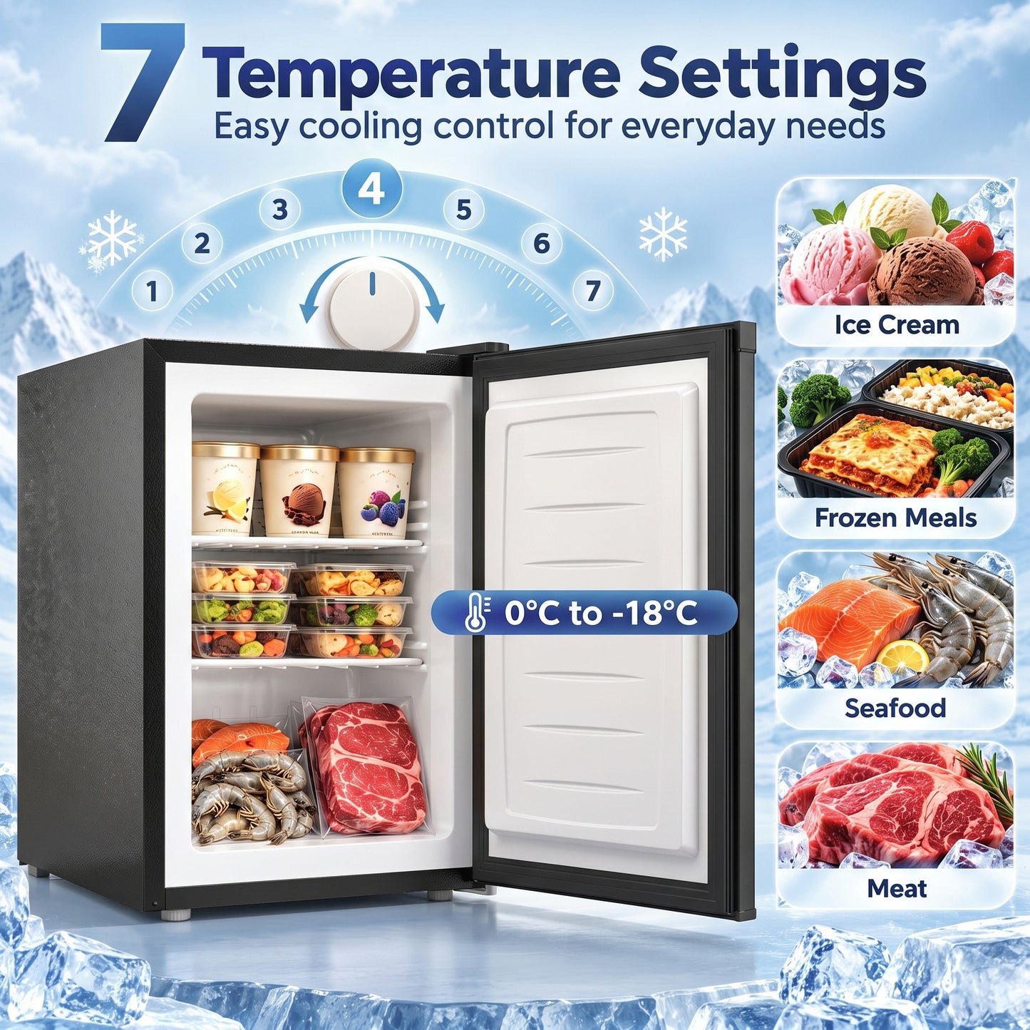 HOMCOM 60L Tabletop Mini Freezer, Countertop Small Freezer with Reversible Door, Removable Wire Shelves, Black
