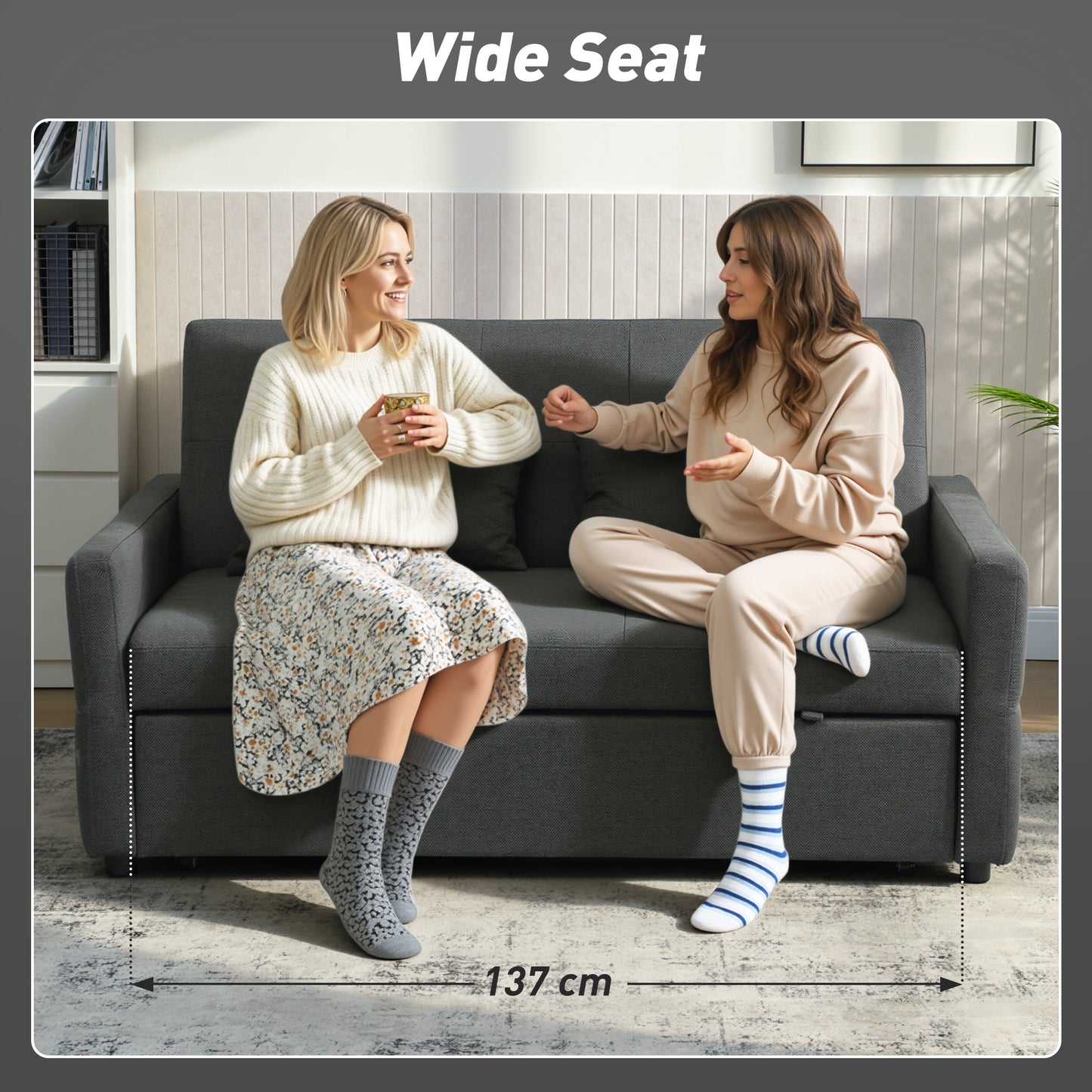 HOMCOM Three-Way Two-Seater Sofa Bed - Charcoal Grey
