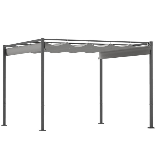 Outsunny 3 x 3(m) Garden Pergola with Retractable Roof and Magnetic Fixture, Outdoor Pergola Kit Sun Shade Canopy, UPF30+, Grey