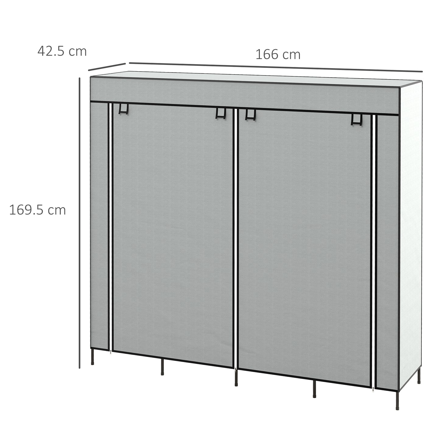 HOMCOM Fabric Wardrobe, Portable with 10 Compartments, 2 Hanging Rails & 4 Fabric Drawers, 166x42.5x169.5cm, Dark Grey