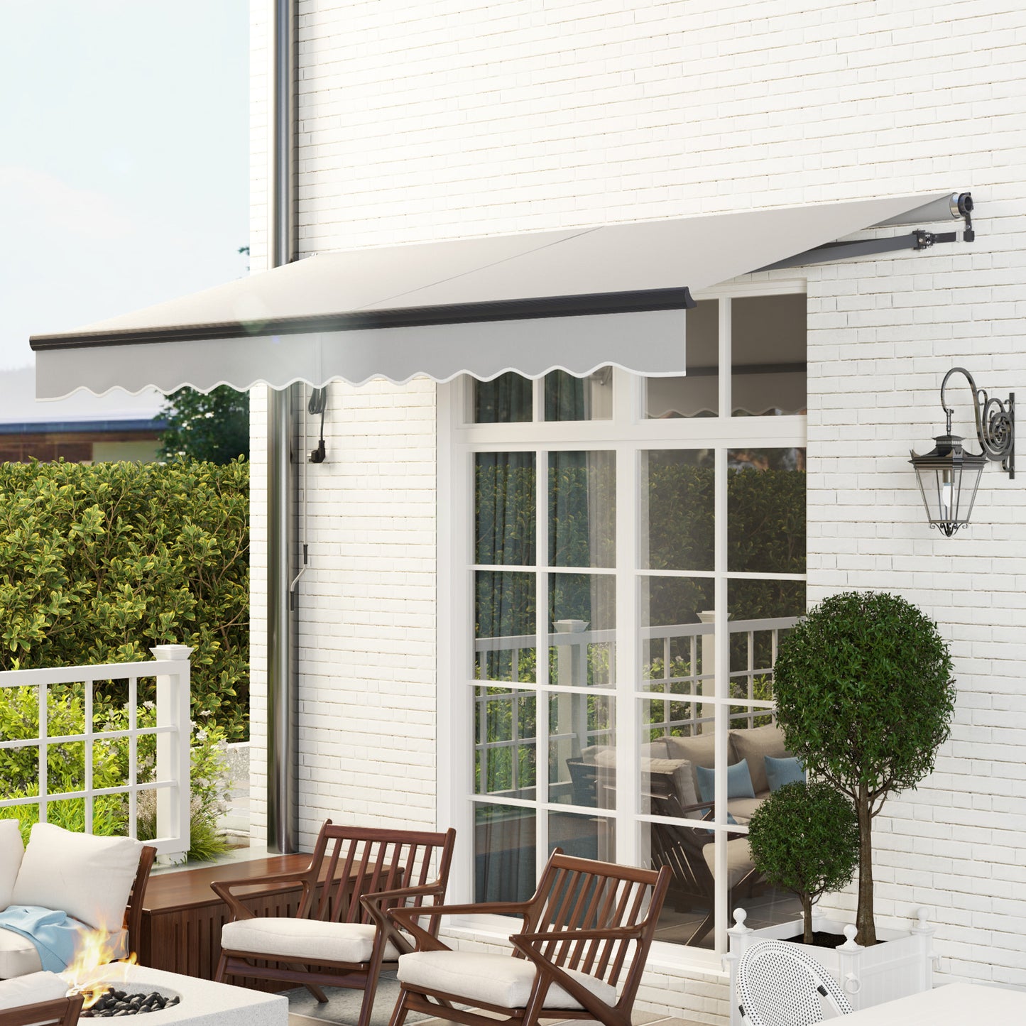 Outsunny Electric Retractable Awning with Remote, Aluminium Frame, UV30+ Sun Shade for Garden Patio, 3.5 x 3m, Light Grey