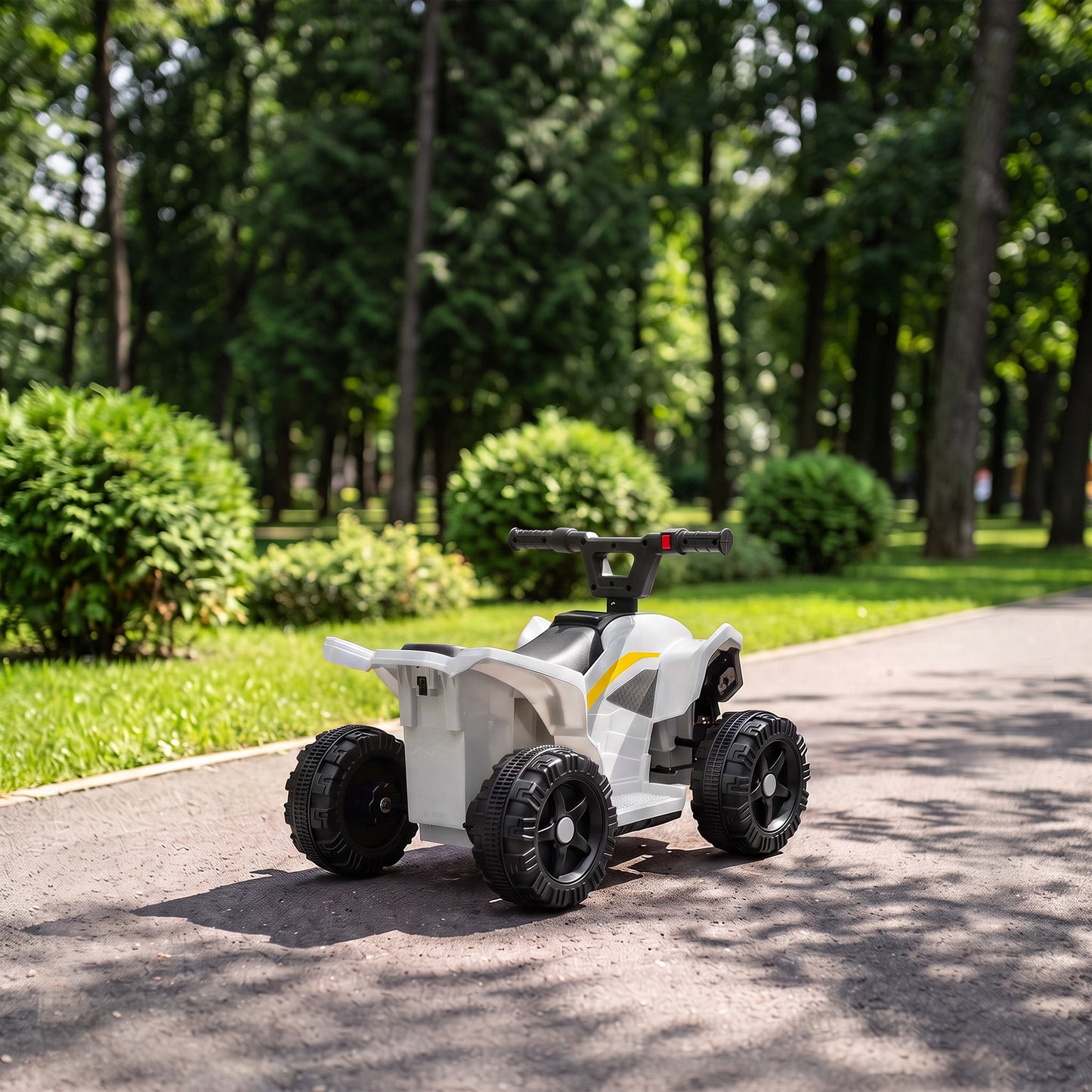 AIYAPLAY 6V Battery Powered Kids ATV, Quad Bike w/ Handlebar Button Control, Max 1.2MPH, Max 55lbs Load, for 18-48 Months, White