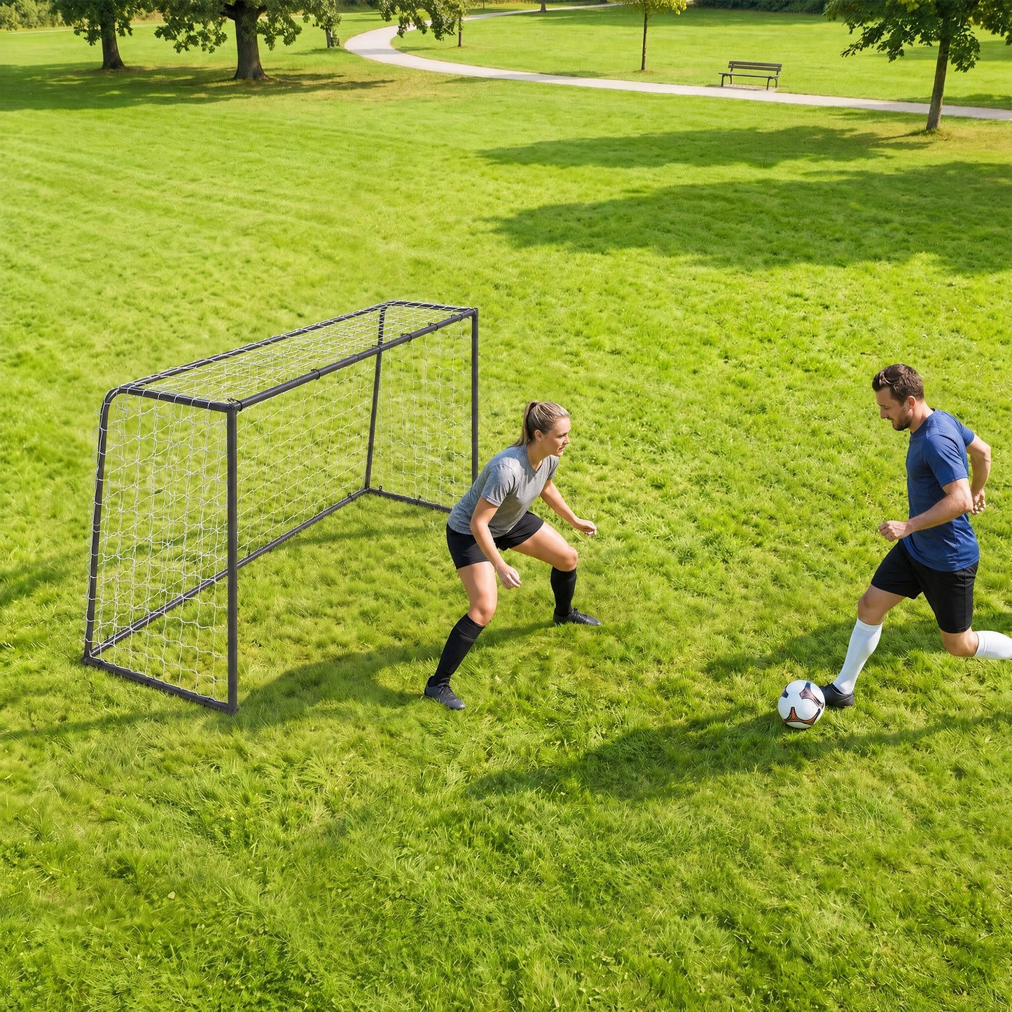 SPORTNOW Football Goal, 6 x 4ft Football Net with Ground Stakes and Metal Frame, Training Equipment for Indoor Outdoor Play