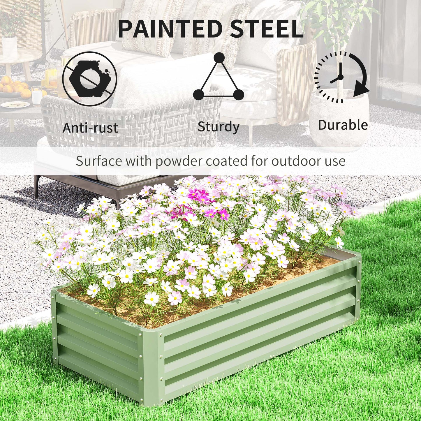 Outsunny Raised Beds for Garden, Galvanised Outdoor Planters, for Herbs and Vegetables, Use for Patio, Garden, Balcony, Green