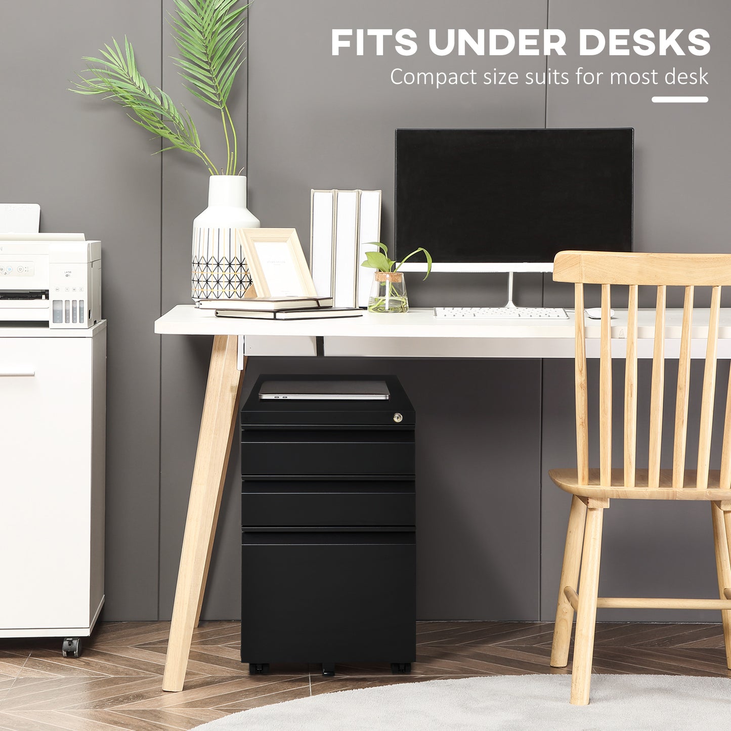 Vinsetto Mobile Vertical File Cabinet Lockable Metal Filling Cabinet with 3 Drawers Anti-tilt Design for Letter A4 Legal Size Fully Assembled Except Casters Black
