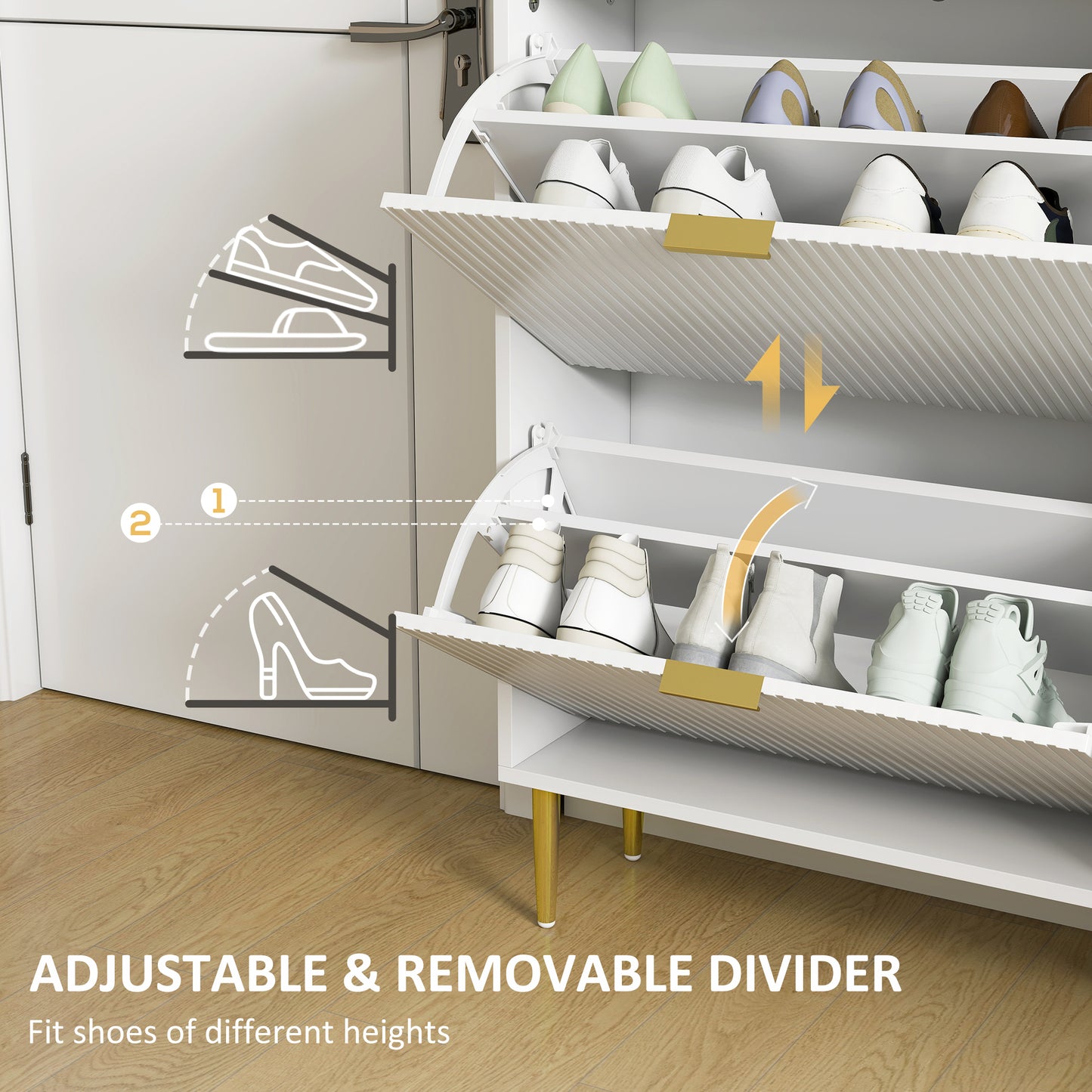 HOMCOM Narrow Shoe Cabinet with 2 Flip Drawers - White