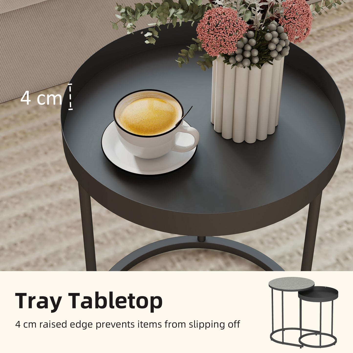 HOMCOM Round Nesting Side Table Set of 2 - Grey