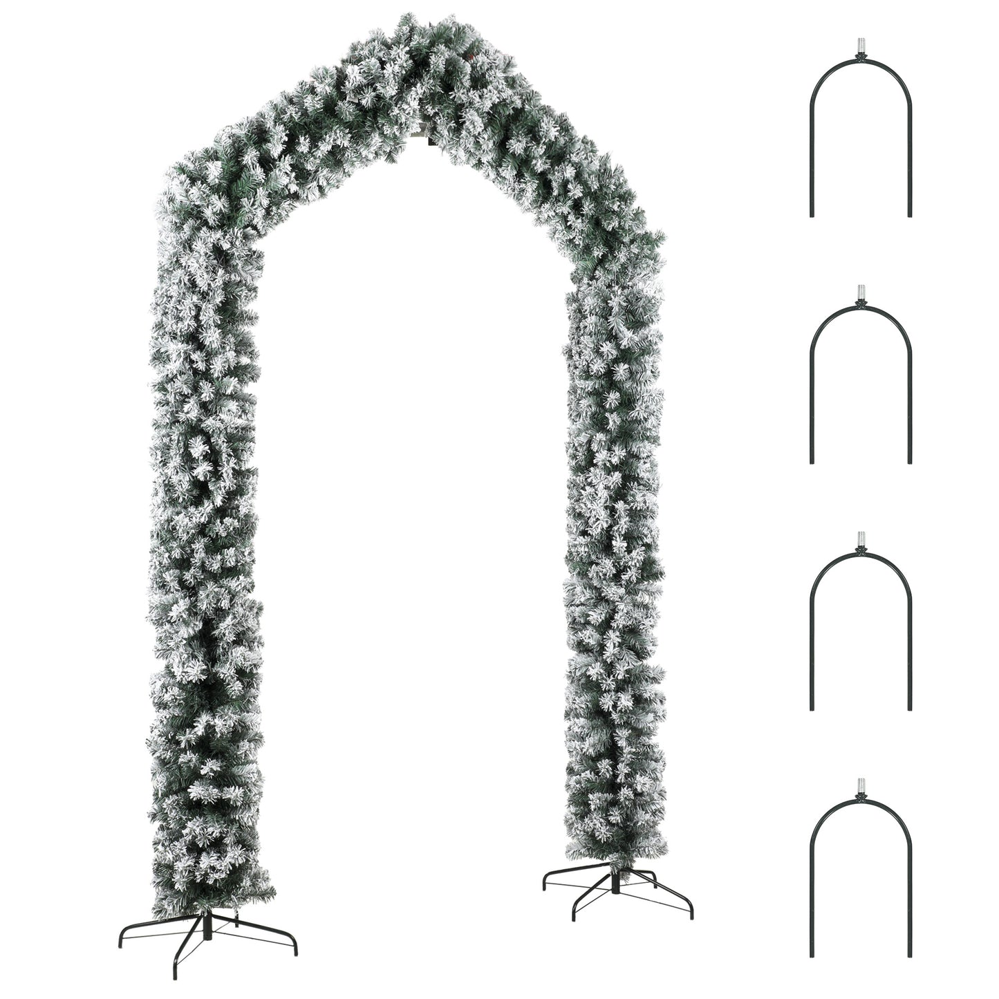 HOMCOM 9ft Flocked Snow Christmas Tree Arch, Christmas Single Arch Doorway Decor with 1400 Branch Tips and Steel Stand, Green