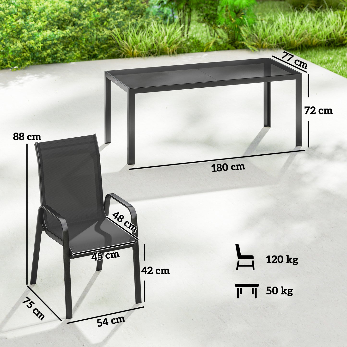 Outsunny 9 Pieces Garden Dining Set, Outdoor Table and Chairs Set for 8, Garden Furniture Set with Tempered Glass Top, Black