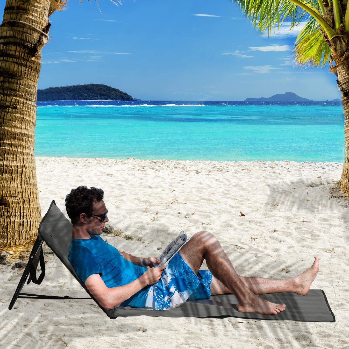 Outsunny Set of 2 Foldable Garden Beach Chair Mat, Outdoor Sun Lounger Seats with Adjustable Back, Carry Bag