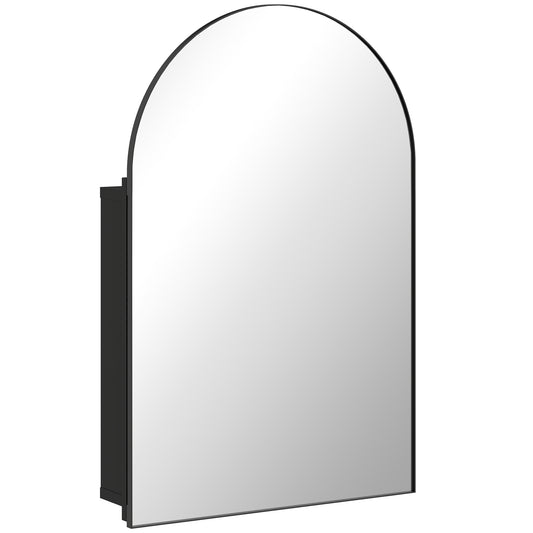 HOMCOM Bathroom Mirror Cabinet with Mirror, Arched Wall Mounted Bathroom Cabinet with Storage Shelves, Black