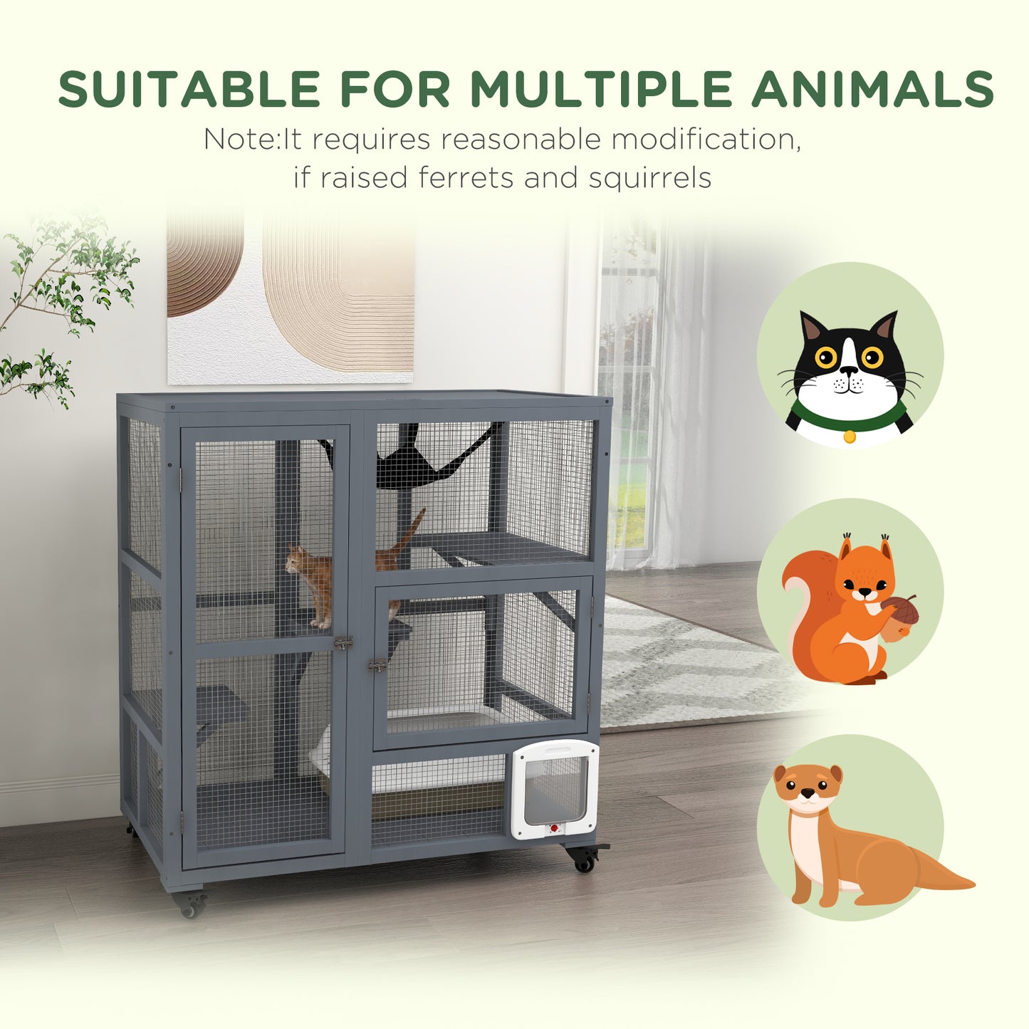 PawHut Cat Cage House, Catio Cat Outdoor Enclosure on Wheels - Light Grey
