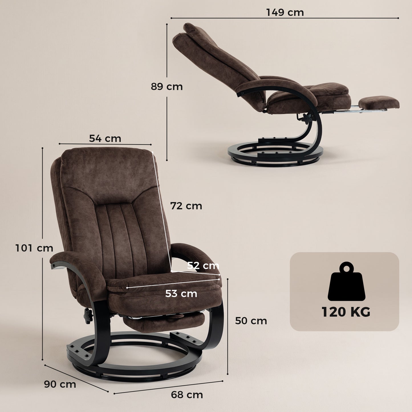 HOMCOM Swivel Recliner Chair, Velvet Recliner Armchair with Retractable Footrest, Dual-Layer Cushion, High Back, Dark Brown