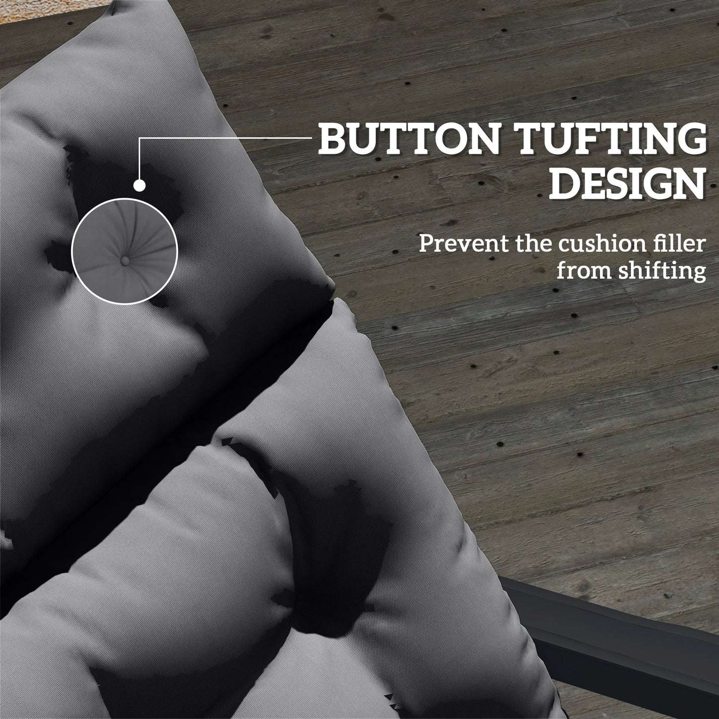 Outsunny Sun Lounger Cushion, 190x56x10cm, UPF20+ 220gsm Fabric, 6 Ties, Dark Grey