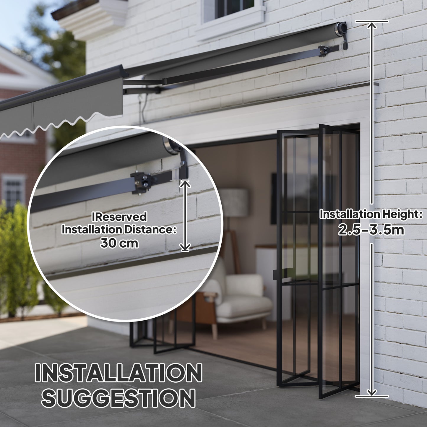 Outsunny Electric Awning, 2.5 x 2m, Remote Control, Aluminium Frame, UV30+ Sun Shade Canopy for Garden Patio or Window, Dark Grey