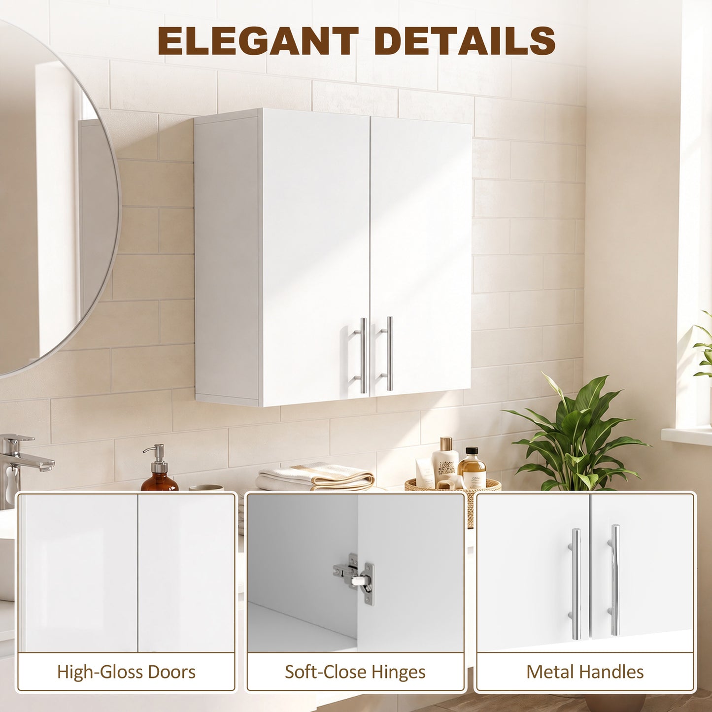 HOMCOM Bathroom Wall Cabinet, Wall-Mounted Bathroom Storage Cabinet with 2 Doors, Adjustable Shelf for Kitchen, White