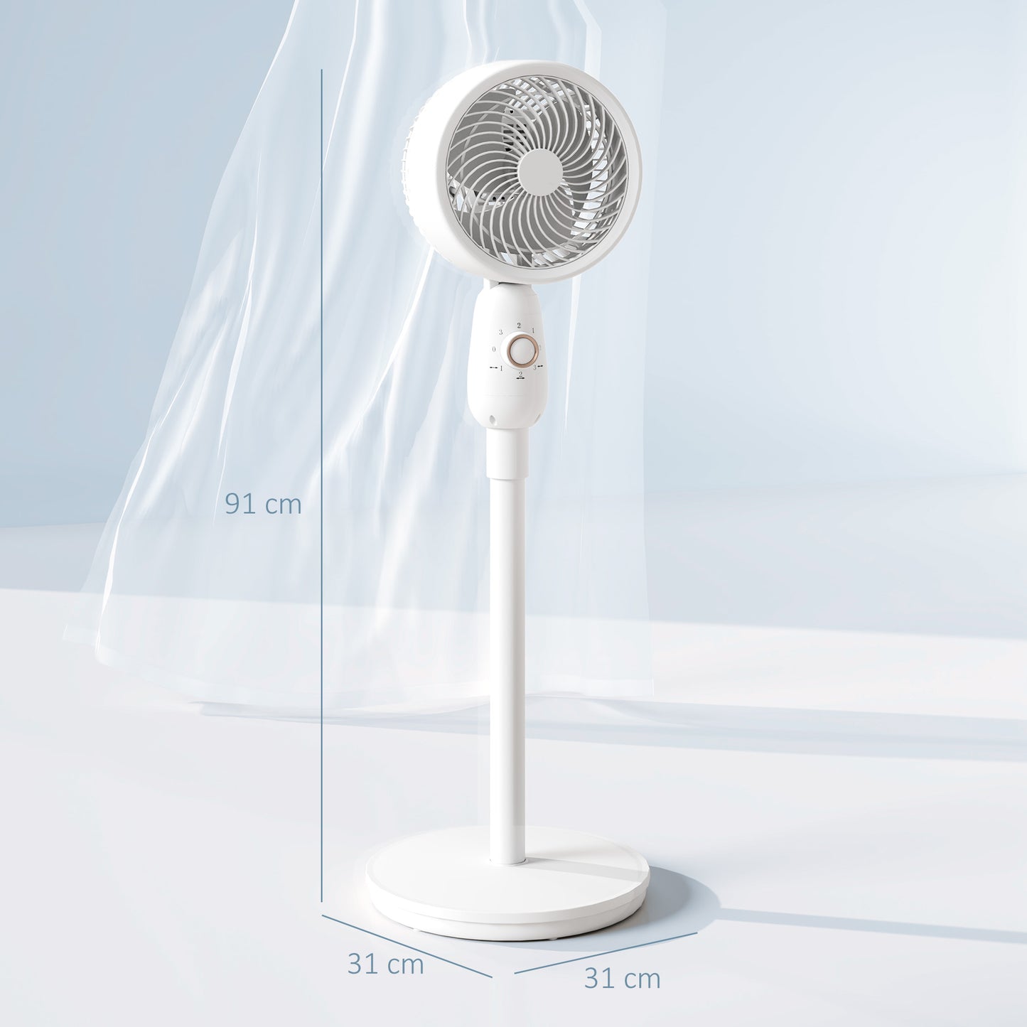 HOMCOM 12" Pedestal Fan, Powerful Air Circulator, 3 Speed Settings, Oscillating for Bedroom, Home & Office Use, White