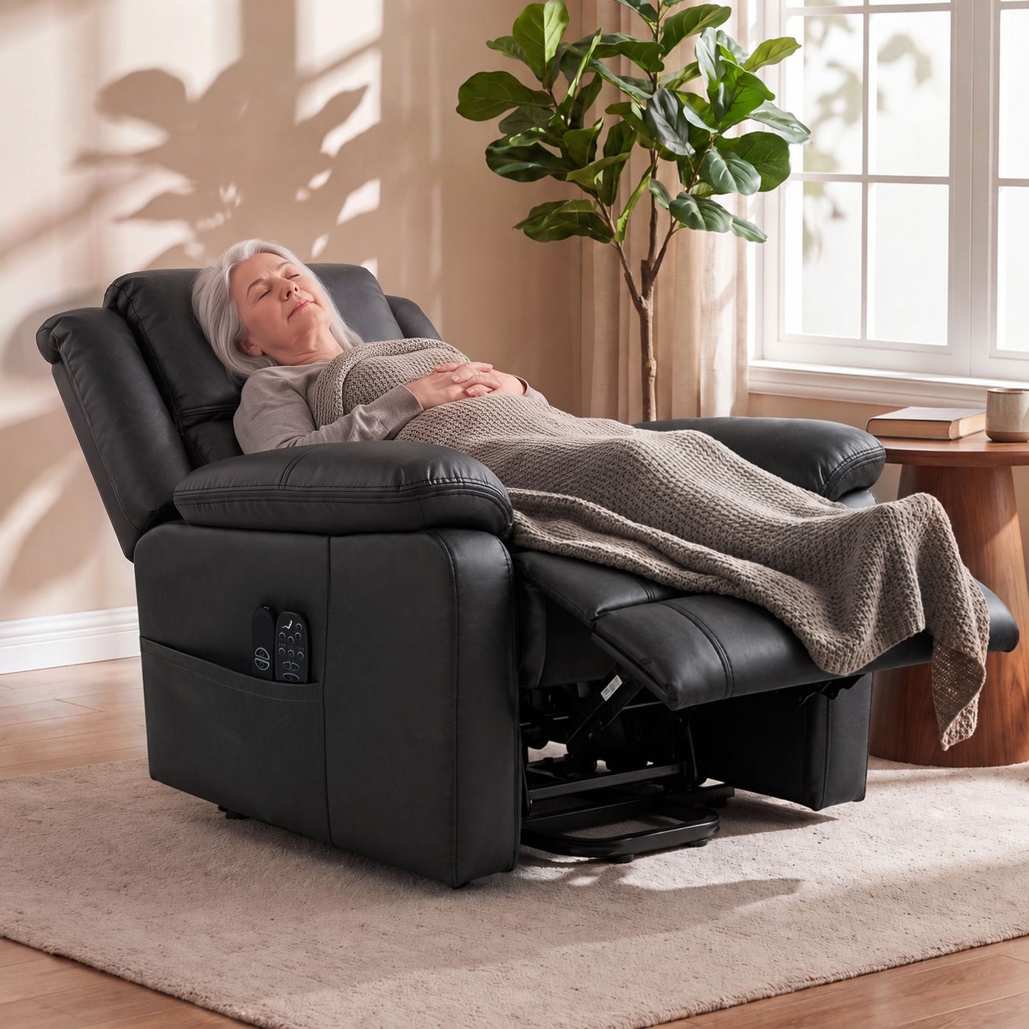 HOMCOM Riser Recliner Chair with Massage and Heat, PU Leather Power Electric Lift Armchair for Elderly, Charcoal Grey