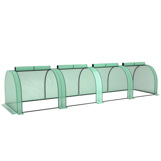 Outsunny Mini Greenhouse, Small Polytunnel Green House with Zipped Doors, Steel Frame for Garden, 395 x 100 x 80cm, Green