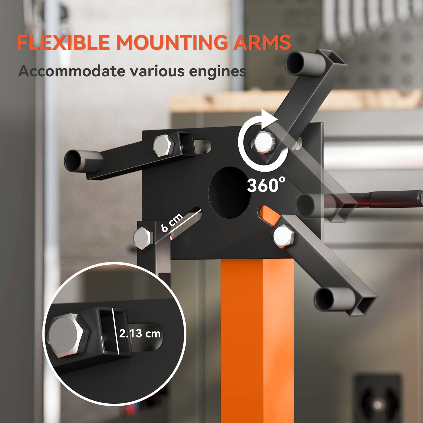 HOMCOM Engine Stand, 570 kg Rotating Head with 4 Mounting Arms, Heavy Duty Steel, Universal Wheels for Garage/Workshop, Orange