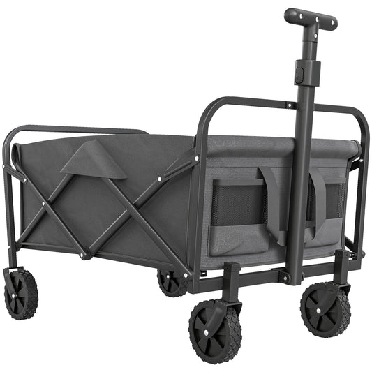 Outsunny Festival Trolley, 62L Heavy Duty Folding Wagon, 120kg Capacity with Adjustable Handle and Carry Bag for Beach/Camping, Grey