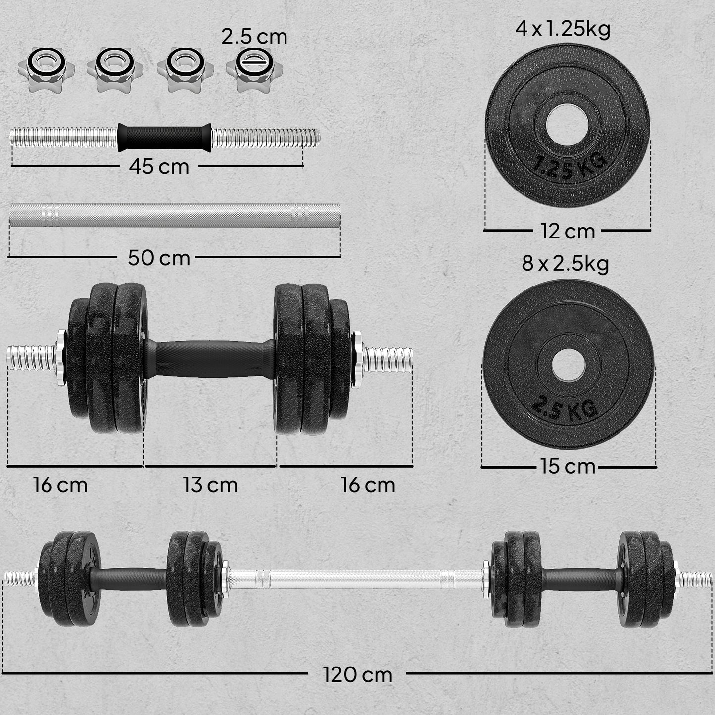 SPORTNOW 2-in-1 Adjustable Dumbbells Set, 30kg with Non-Slip Grip for Home Gym Strength Training, Weight Lifting, Bodybuilding - Black