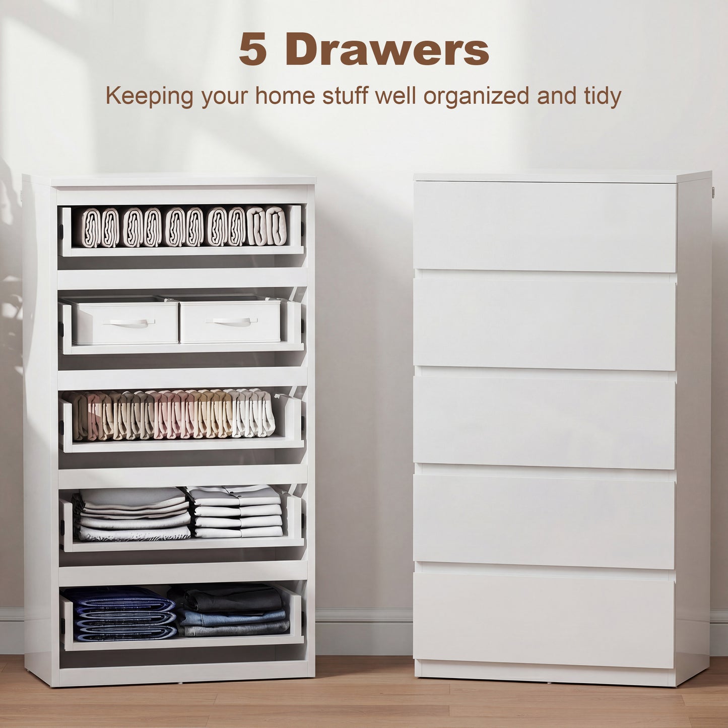 HOMCOM Chest of Drawers, 5-Drawer Storage Cabinets, Storage Drawer Unit for Bedroom