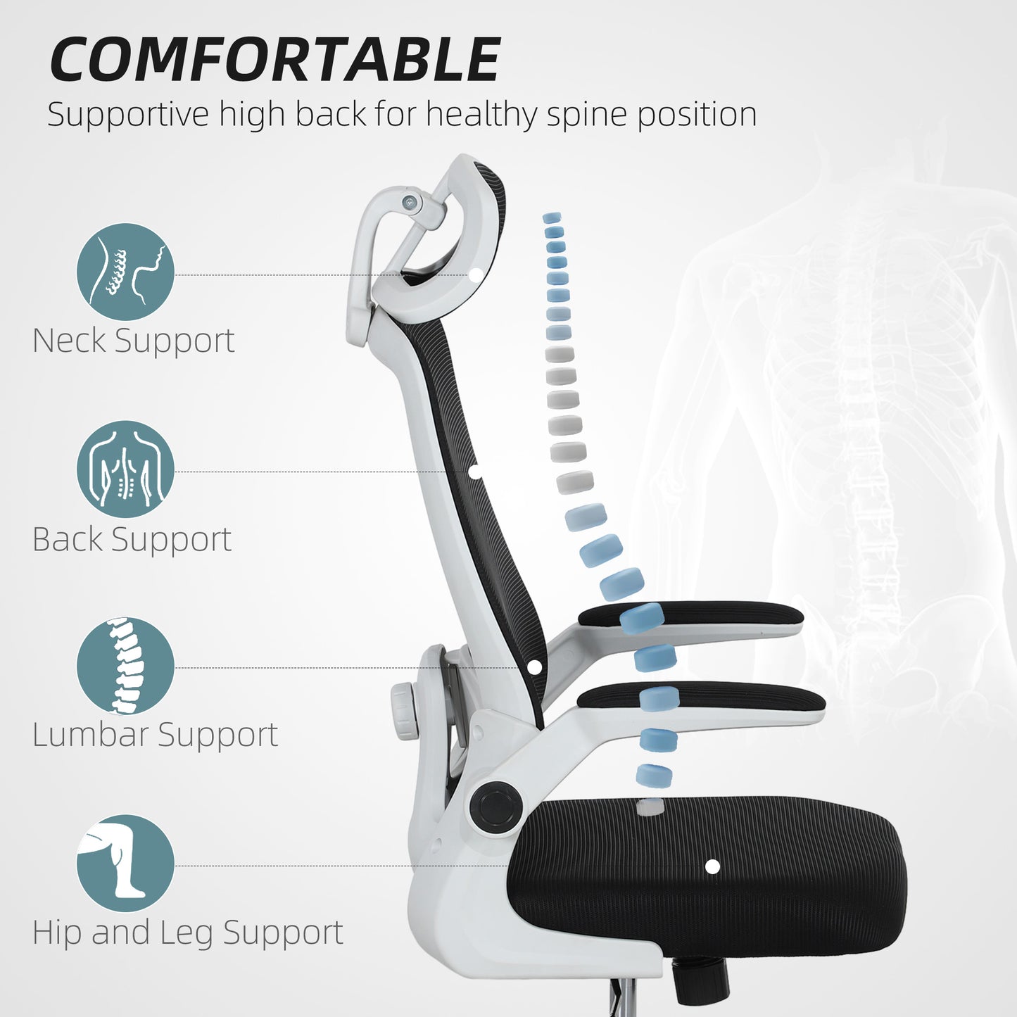 HOMCOM Executive Office Chair, Ergonomic Mesh High Back with Flip-up Armrests, Adjustable, Black