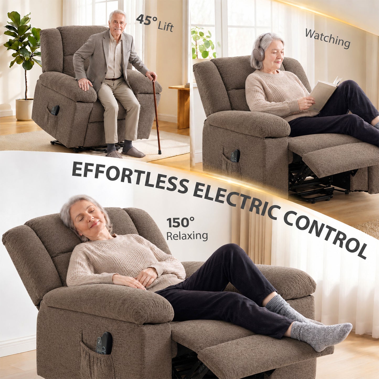 HOMCOM Oversized Riser Recliner Chair with Massage and Heat, Power Lift Recliner for Elderly with Wide Seat and Back, Brown