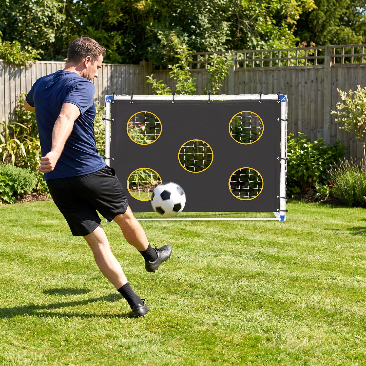 SPORTNOW Football Goal, 183 x 96 x 130 cm Portable Practice Football Net with Target Cloth and PVC ball, Tetoron Training Goal